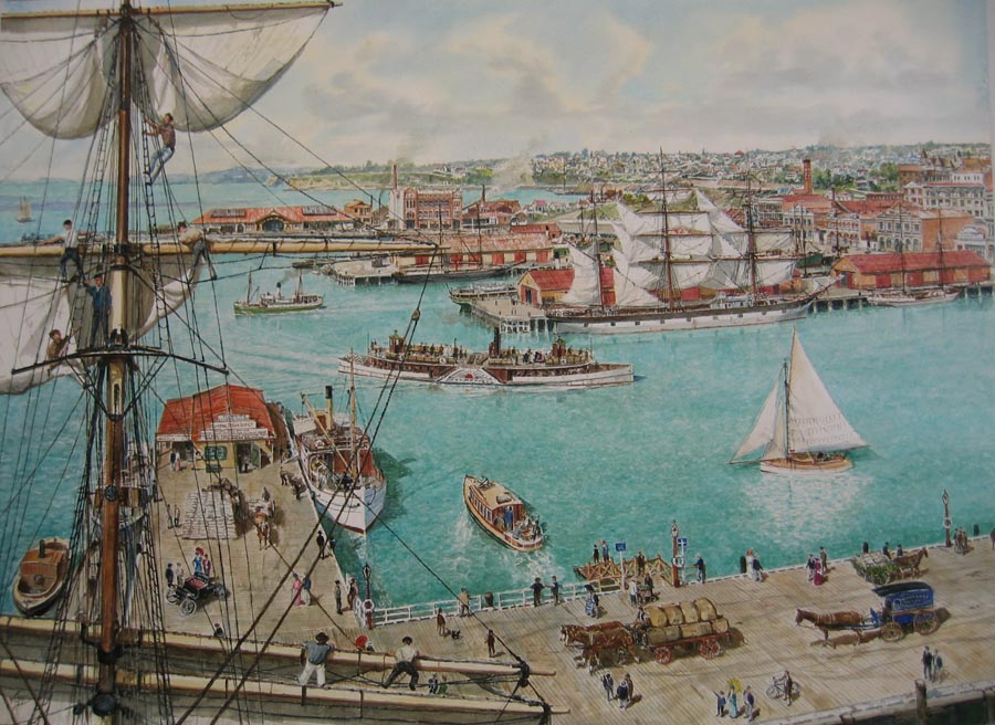 Auckland 1905 looking east across Queen's Wharf